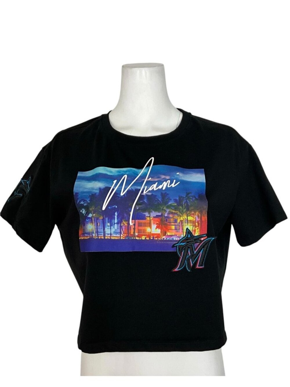 Miami Marlins Baseball Pro Standard Graphic Tee Shirt M Black Cropped